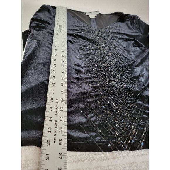 Adrianna Papell Evening Essentials Womens Black Velvet Sequin Top Blouse Size 2X - Picture 7 of 7